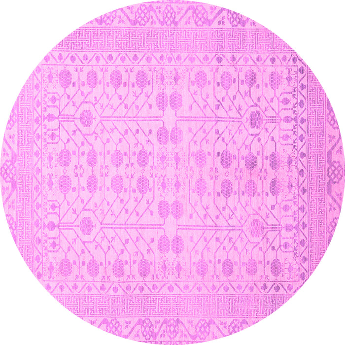 Round Machine Washable Oriental Pink Traditional Rug, wshabs2600pnk