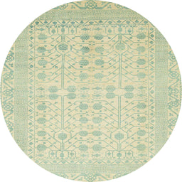 Round Machine Washable Abstract Olive Green Rug, wshabs2600