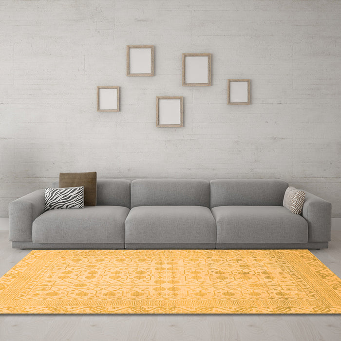 Machine Washable Oriental Orange Traditional Area Rugs in a Living Room, wshabs2600org