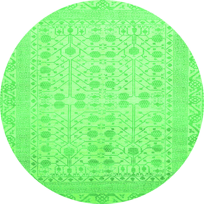 Round Machine Washable Oriental Green Traditional Area Rugs, wshabs2600grn