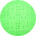 Round Machine Washable Oriental Green Traditional Area Rugs, wshabs2600grn