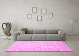 Machine Washable Oriental Pink Traditional Rug in a Living Room, wshabs2600pnk