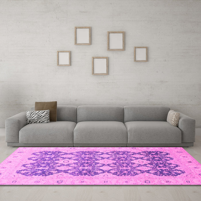 Machine Washable Oriental Pink Traditional Rug in a Living Room, wshabs2601pnk