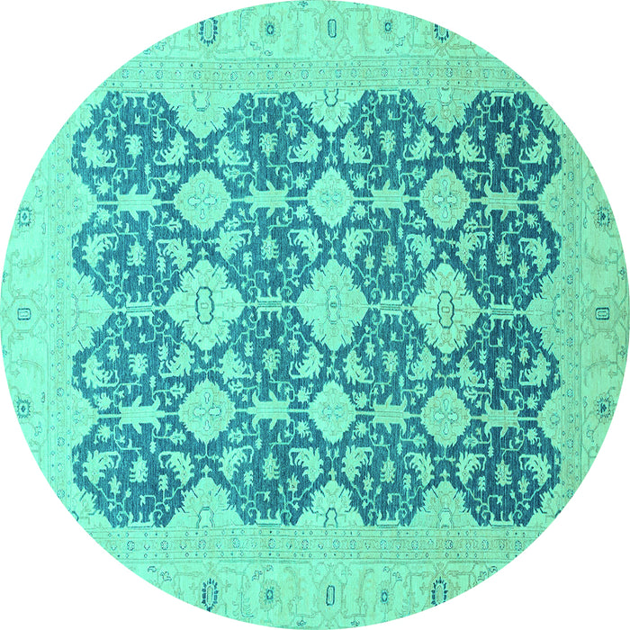 Round Machine Washable Oriental Turquoise Traditional Area Rugs, wshabs2601turq