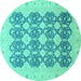 Round Machine Washable Oriental Turquoise Traditional Area Rugs, wshabs2601turq
