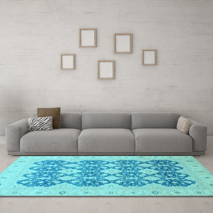 Machine Washable Oriental Light Blue Traditional Rug in a Living Room, wshabs2601lblu