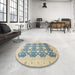 Round Machine Washable Abstract Light Slate Gray Rug in a Office, wshabs2601