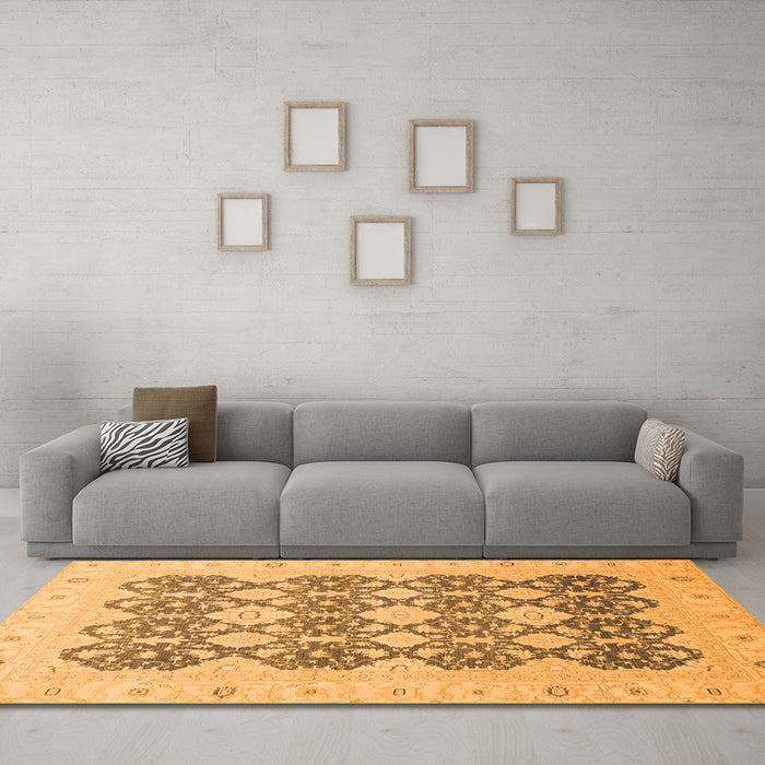 Machine Washable Oriental Orange Traditional Area Rugs in a Living Room, wshabs2601org