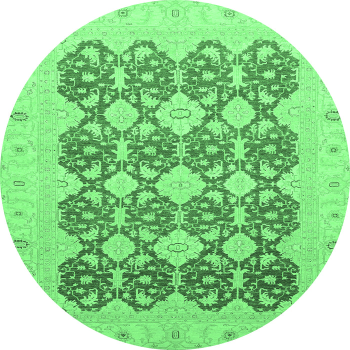 Round Machine Washable Oriental Emerald Green Traditional Area Rugs, wshabs2601emgrn
