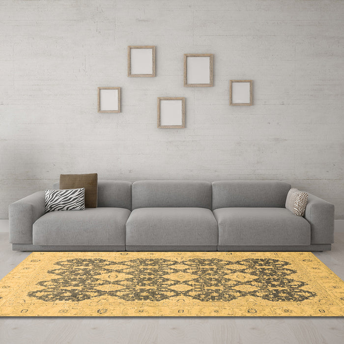 Machine Washable Oriental Brown Traditional Rug in a Living Room,, wshabs2601brn