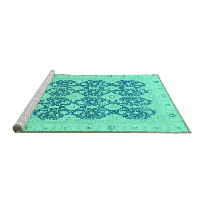 Sideview of Machine Washable Oriental Turquoise Traditional Area Rugs, wshabs2601turq