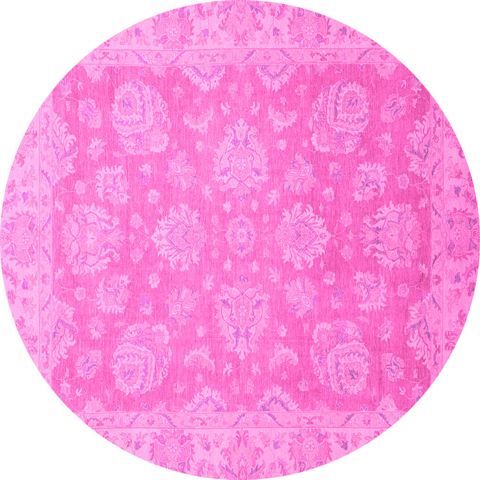Round Machine Washable Abstract Pink Modern Rug, wshabs2602pnk