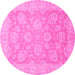 Round Machine Washable Abstract Pink Modern Rug, wshabs2602pnk