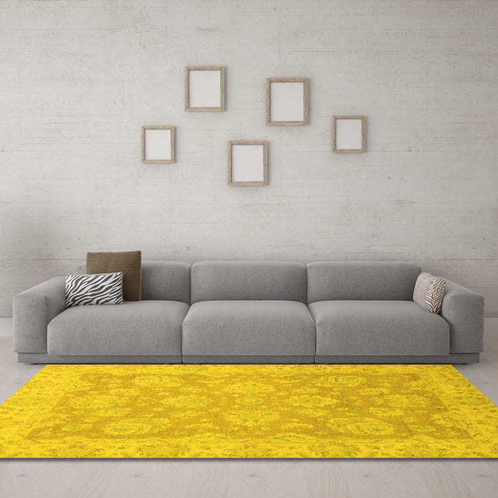 Machine Washable Abstract Yellow Modern Rug in a Living Room, wshabs2602yw