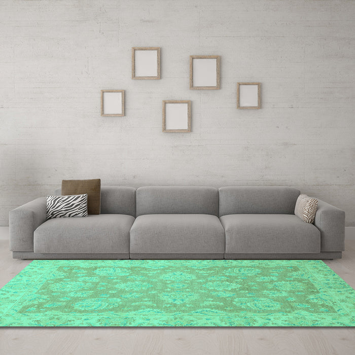 Machine Washable Abstract Turquoise Modern Area Rugs in a Living Room,, wshabs2602turq