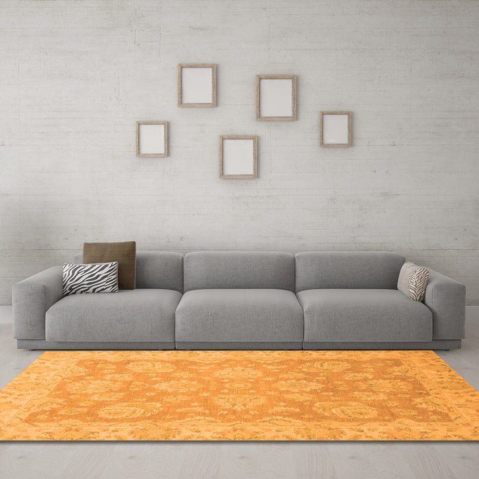 Machine Washable Abstract Orange Modern Area Rugs in a Living Room, wshabs2602org