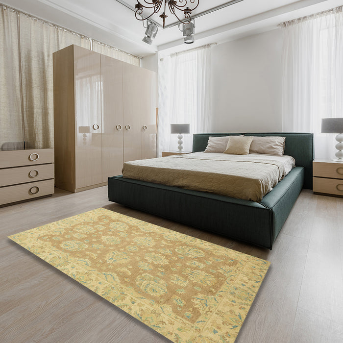 Machine Washable Abstract Gold Rug in a Bedroom, wshabs2602