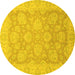 Round Machine Washable Abstract Yellow Modern Rug, wshabs2602yw