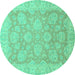 Round Machine Washable Abstract Turquoise Modern Area Rugs, wshabs2602turq