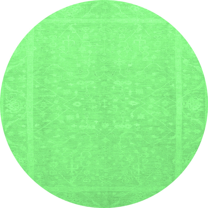 Round Machine Washable Abstract Emerald Green Modern Area Rugs, wshabs2603emgrn