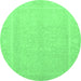 Round Machine Washable Abstract Emerald Green Modern Area Rugs, wshabs2603emgrn