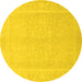 Round Machine Washable Abstract Yellow Modern Rug, wshabs2603yw