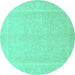 Round Abstract Turquoise Modern Rug, abs2603turq