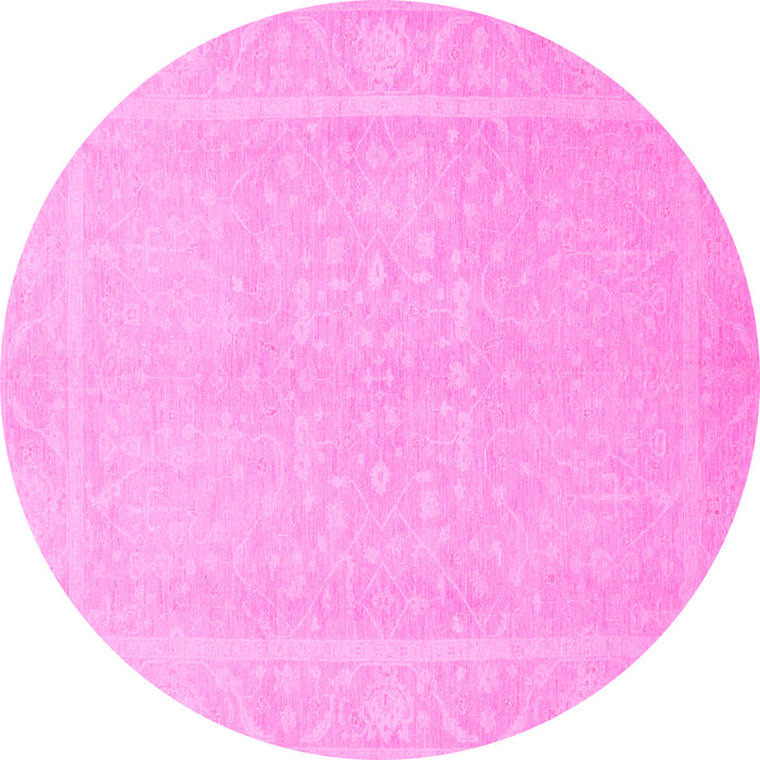Round Machine Washable Abstract Pink Modern Rug, wshabs2603pnk