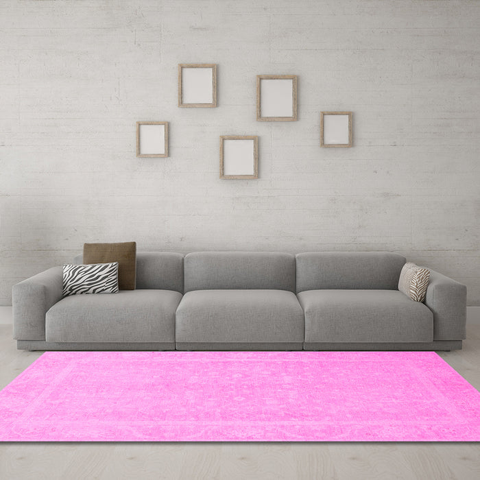 Machine Washable Abstract Pink Modern Rug in a Living Room, wshabs2603pnk