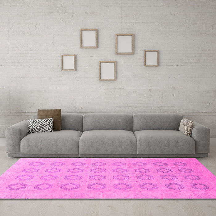 Machine Washable Oriental Pink Traditional Rug in a Living Room, wshabs2604pnk