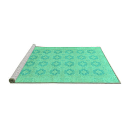 Sideview of Machine Washable Oriental Turquoise Traditional Area Rugs, wshabs2604turq