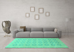 Machine Washable Oriental Turquoise Traditional Area Rugs in a Living Room,, wshabs2604turq