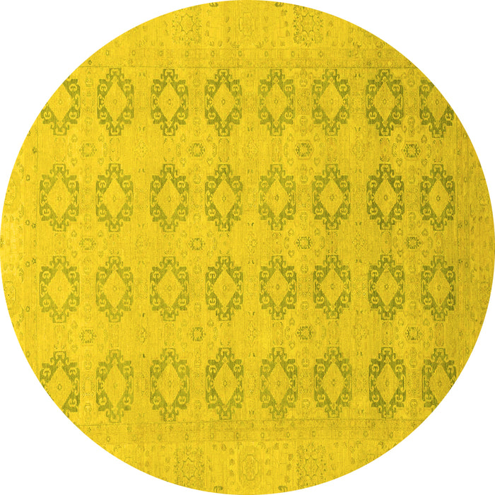 Round Machine Washable Oriental Yellow Traditional Rug, wshabs2604yw