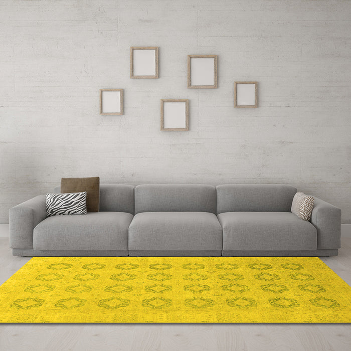 Machine Washable Oriental Yellow Traditional Rug in a Living Room, wshabs2604yw