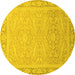 Round Abstract Yellow Modern Rug, abs2605yw