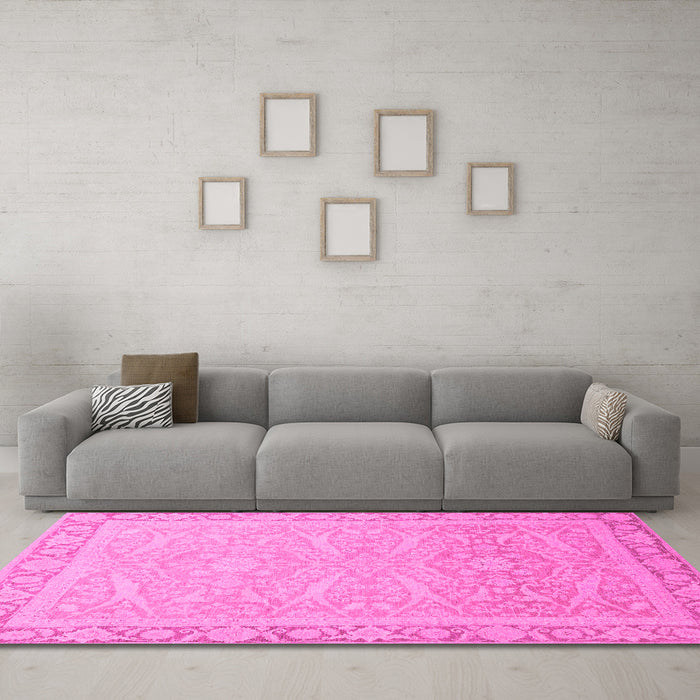 Machine Washable Abstract Pink Modern Rug in a Living Room, wshabs2605pnk
