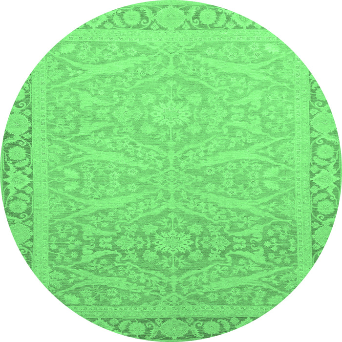 Round Machine Washable Abstract Emerald Green Modern Area Rugs, wshabs2605emgrn