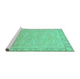 Sideview of Machine Washable Abstract Turquoise Modern Area Rugs, wshabs2605turq