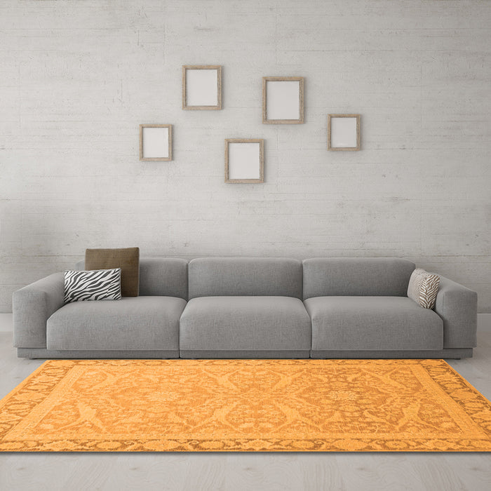 Machine Washable Abstract Orange Modern Area Rugs in a Living Room, wshabs2605org