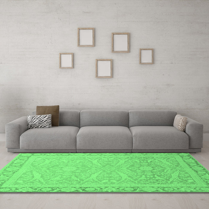 Machine Washable Abstract Emerald Green Modern Area Rugs in a Living Room,, wshabs2605emgrn