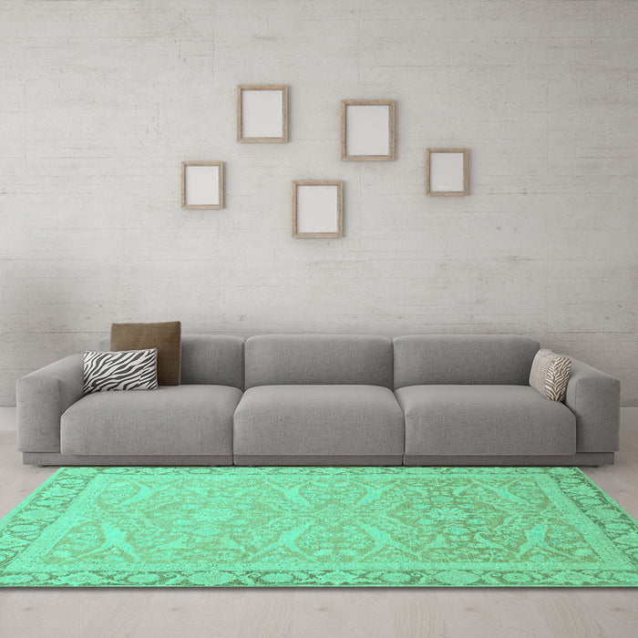 Machine Washable Abstract Turquoise Modern Area Rugs in a Living Room,, wshabs2605turq