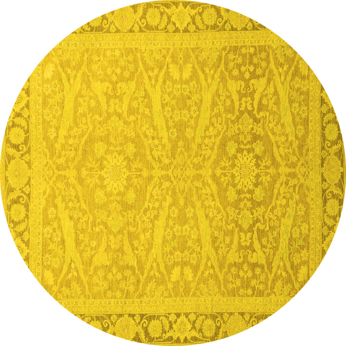 Round Machine Washable Abstract Yellow Modern Rug, wshabs2605yw