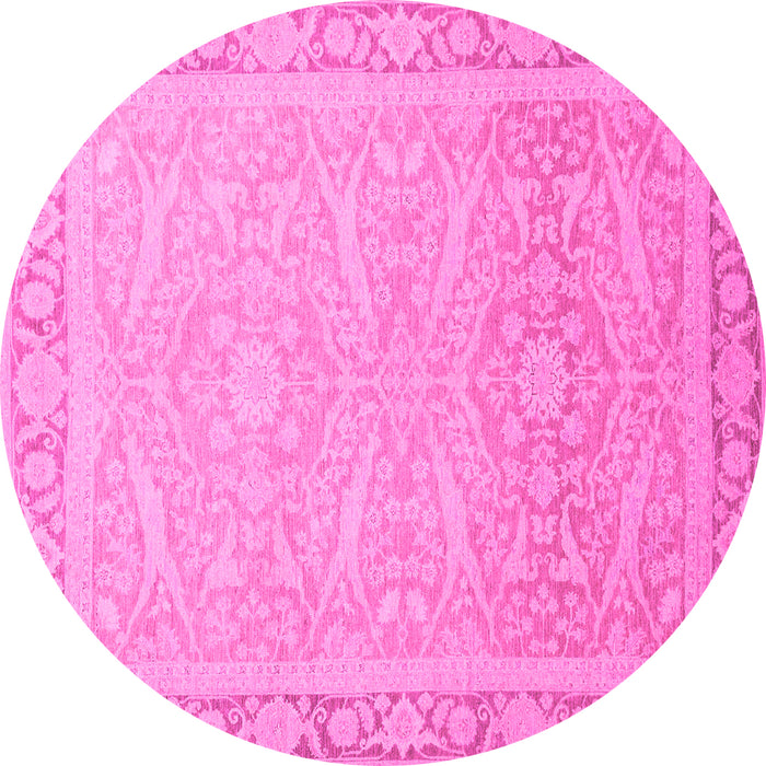 Round Machine Washable Abstract Pink Modern Rug, wshabs2605pnk