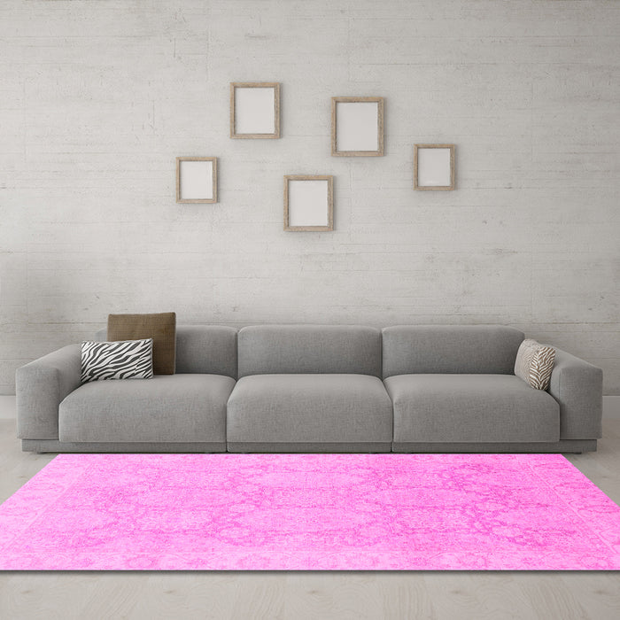 Machine Washable Oriental Pink Traditional Rug in a Living Room, wshabs2606pnk
