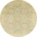 Round Abstract Brown Gold Oriental Rug, abs2606