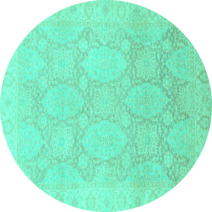 Round Machine Washable Oriental Turquoise Traditional Area Rugs, wshabs2606turq
