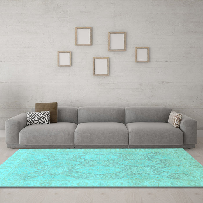 Machine Washable Oriental Light Blue Traditional Rug in a Living Room, wshabs2606lblu