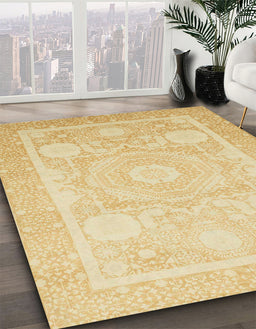 Abstract Brown Gold Modern Rug in Family Room, abs2607