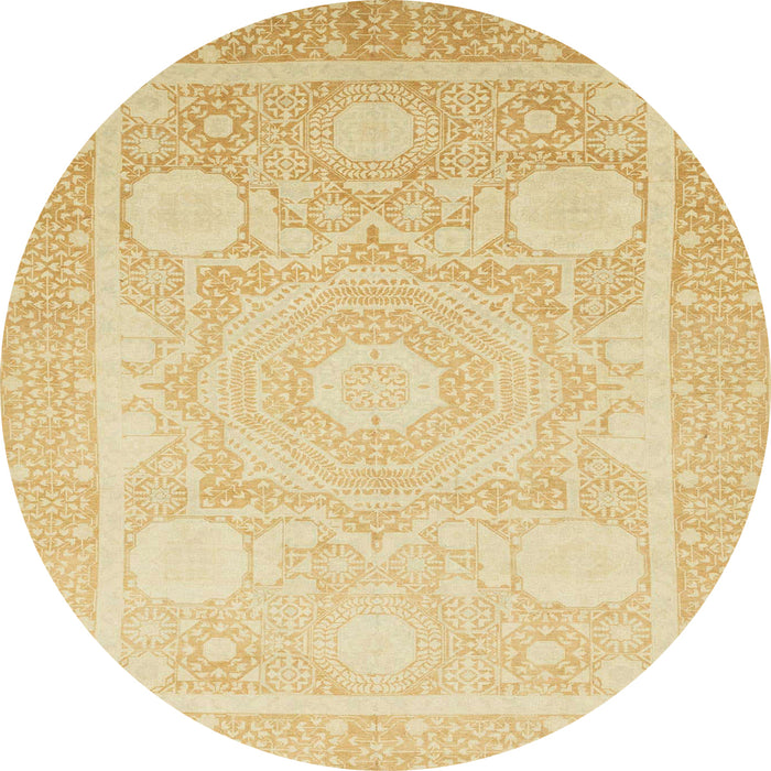 Round Abstract Brown Gold Modern Rug, abs2607