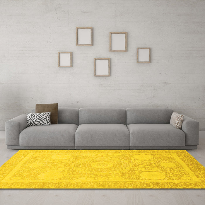 Machine Washable Abstract Yellow Modern Rug in a Living Room, wshabs2607yw
